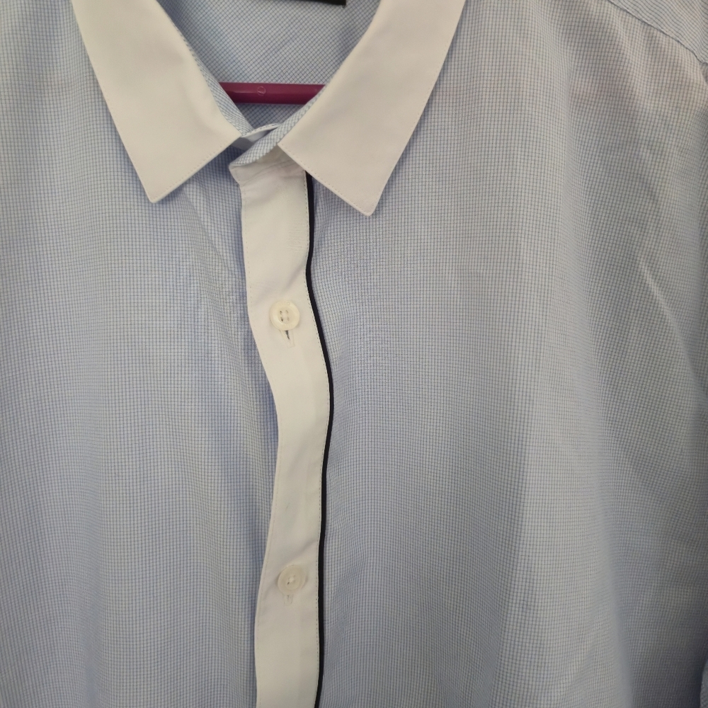 VITO Affiliated Brand Men XL Blue Micro Check Long Sleeve Button Up Dress Shirt - Picture 6 of 9